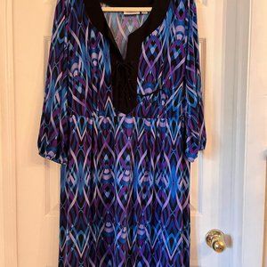 Avenue Blue and Purple Geometric Midi Dress 	Size: 26/28